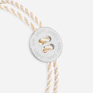 Bouton Saint James rayé blanc et beige plaqué argent