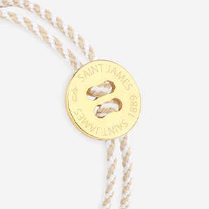 Bouton Saint James rayé blanc et beige plaqué or