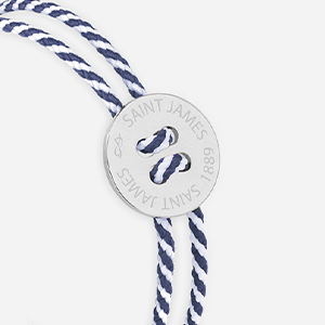 Bouton Saint James rayé blanc et marine plaqué argent
