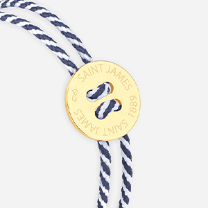 Bouton Saint James rayé blanc et marine plaqué or