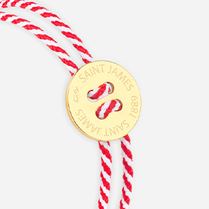 Bouton Saint James rayé blanc et rouge plaqué or