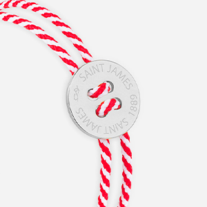 Bouton Saint James rayé blanc et rouge plaqué argent