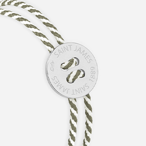 Bouton Saint James rayé blanc et kaki plaqué argent