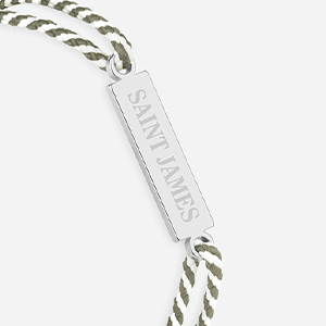 Logo Saint James rayé blanc et kaki plaqué argent