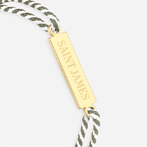 Logo Saint James rayé blanc et kaki plaqué or